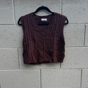 Brown Knit Sleeveless Crop Top